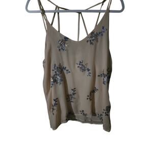 Pink Embellished Sequin Floral Cami Tank Top Spaghetti Strap Boho Blouse